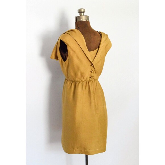 1960s Silk Mini Dress Size Small 60s Mini Dress in Copper and Chartreuse - Picture 3 of 5